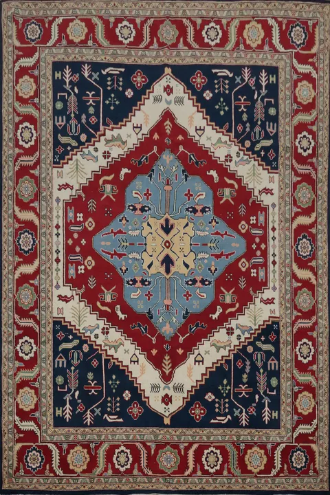 Red & Blue Heriz Serapi Vegetable Dye Area Rug 8x10