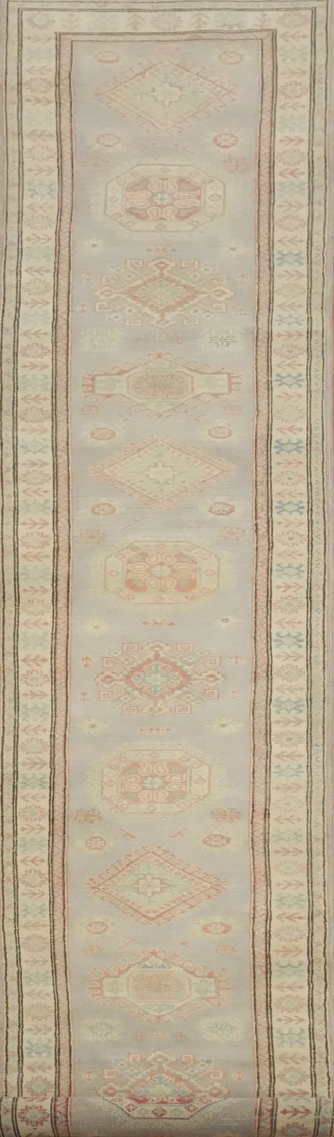 Geometric Kazak Vegetable Dye Runner Rug 3x20