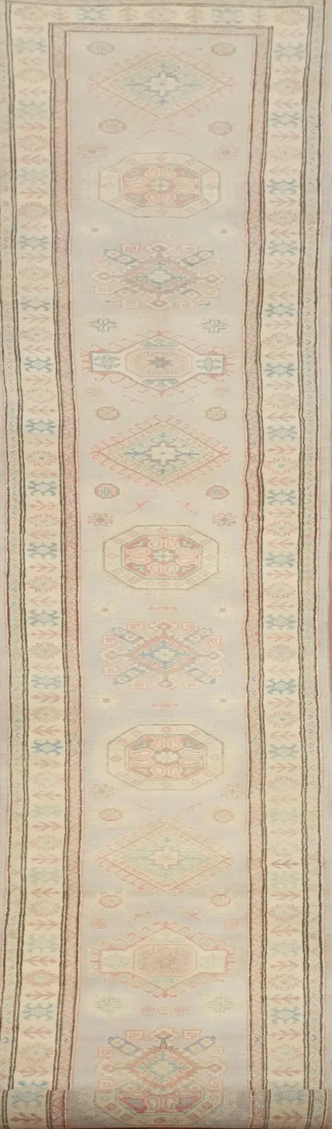 Geometric Kazak Vegetable Dye Runner Rug 3x20