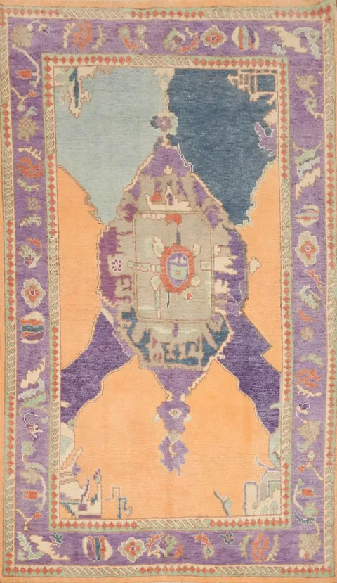Vegetable Dye Oushak Handmade Wool Rug 4x7