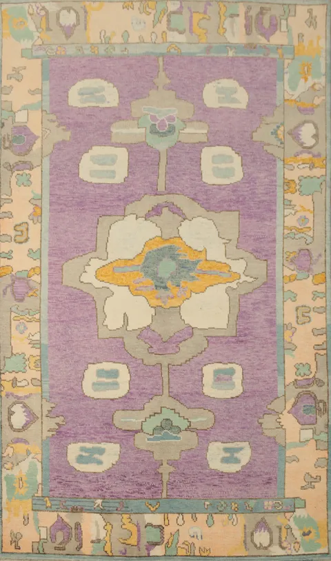 Purple Wool Handmade Oushak Vegetable Dye Rug 4x7