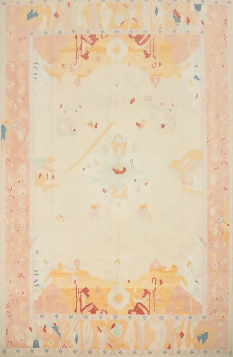 Elegant Pastel Toned Rug with Abstract Border Design 9x12