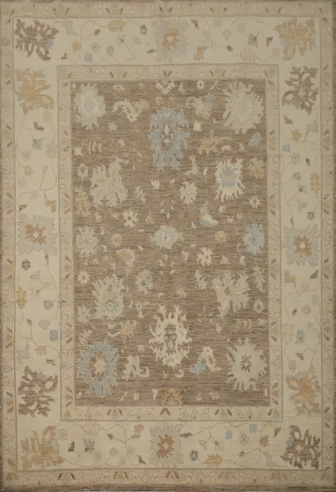 Floral Brown Oushak Vegetable Dye Area Rug 8x10