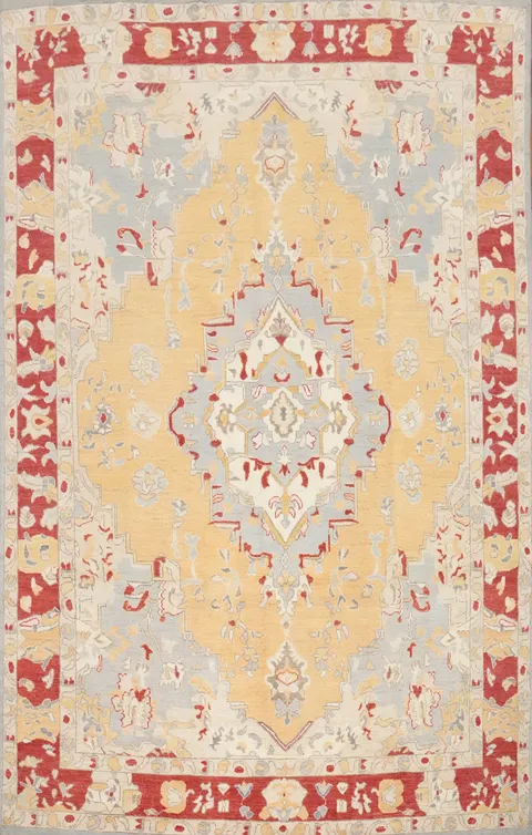 Luxurious Handwoven Rug with Timeless Red Border Design 9x12