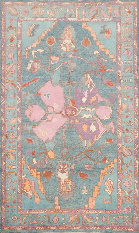 Handmade Blue Oushak Vegetable Dye Rug 4x7