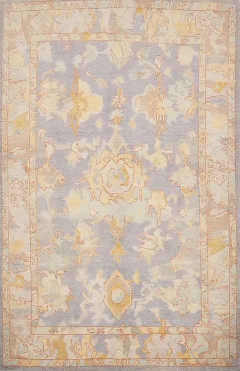 Floral Light Purple Oushak Vegetable Dye Rug 5x7