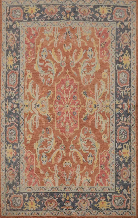 Vegetable Dye Oushak Orange Wool Rug 5x7