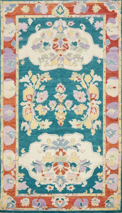 Green Handmade Oushak Vegetable Dye Area Rug 5x9