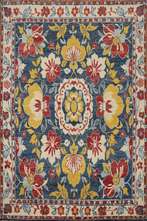 Blue Floral Oushak Vegetable Dye Rug 5x7