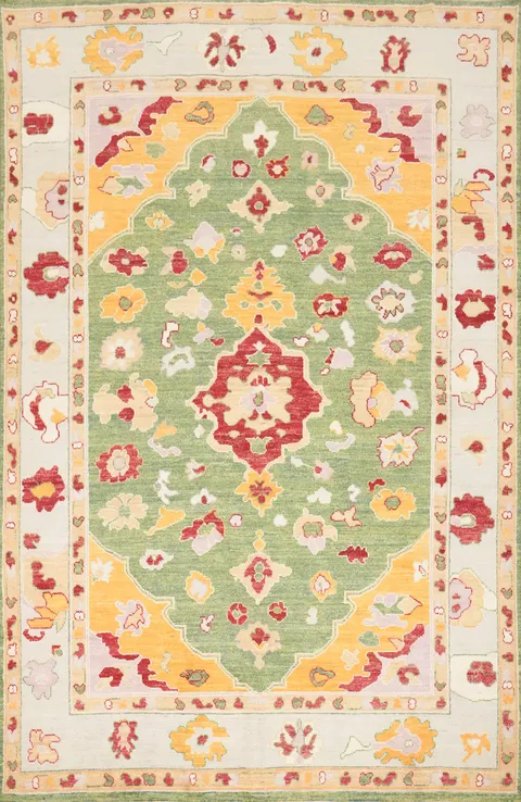 Green Wool Oushak Vegetable Dye Area Rug 7x10