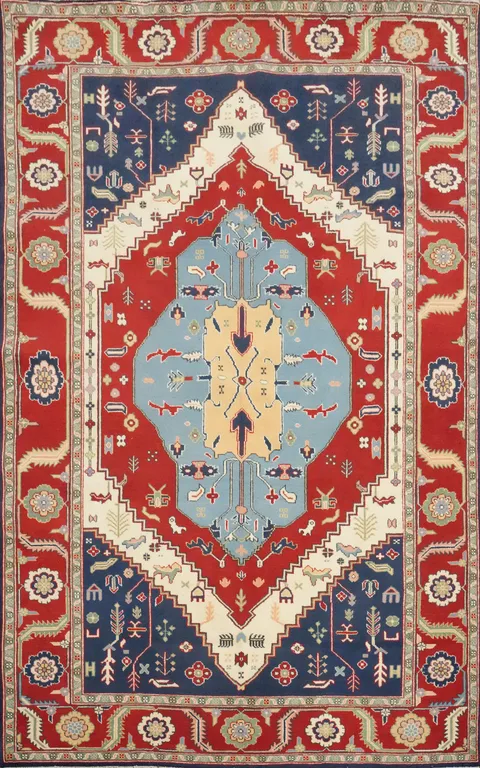 Red & Blue Heriz Vegetable Dye Area Rug 6x9
