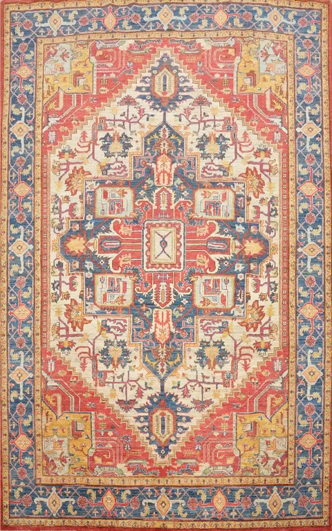 Geometric Heriz Serapi Vegetable Dye Area Rug 8x10
