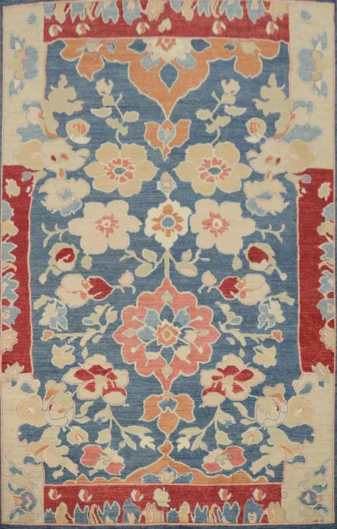 Vegetable Dye Oushak Floral Blue Large Rug 10x14