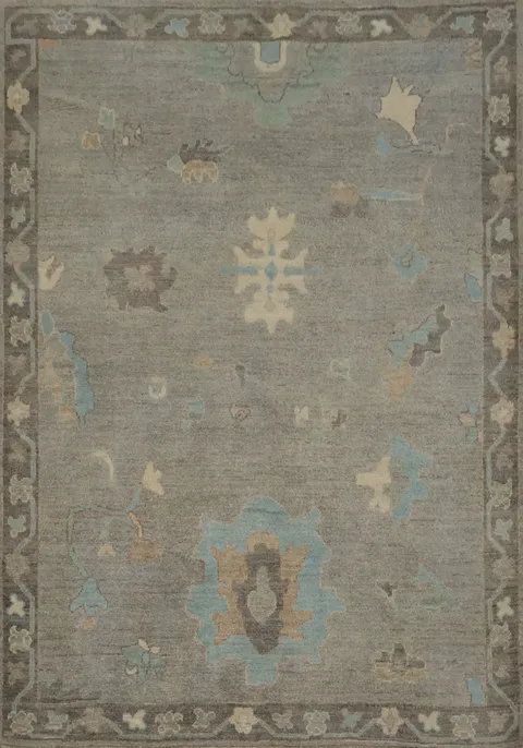 Gray Wool Floral Oushak Vegetable Dye Rug 5x6