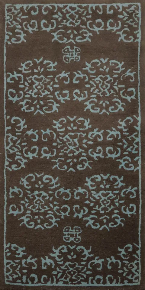 Modern Runner Rug 2x5 with Symphony of Brown and Blue Tones
