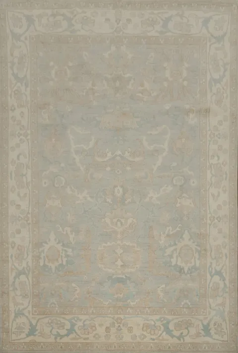 Sophisticated Gray Vintage Rug with Subtle Blue Floral Patterns 9x12