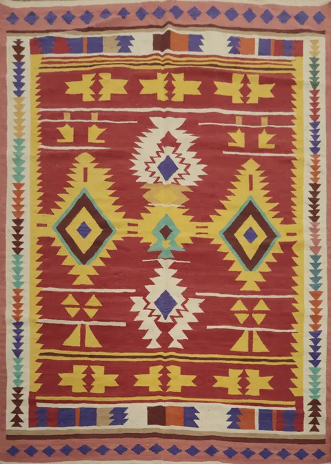 Rustic Kilim Area Rug 8x10 with Bold Geometric Patterns