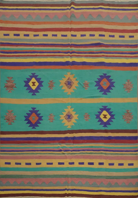 Multi Colored Wool Kilim Turkish Area Rug 8x10