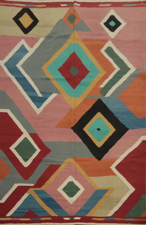 Geometric Delight Artfully Modern Kilim Area Rug 8x11