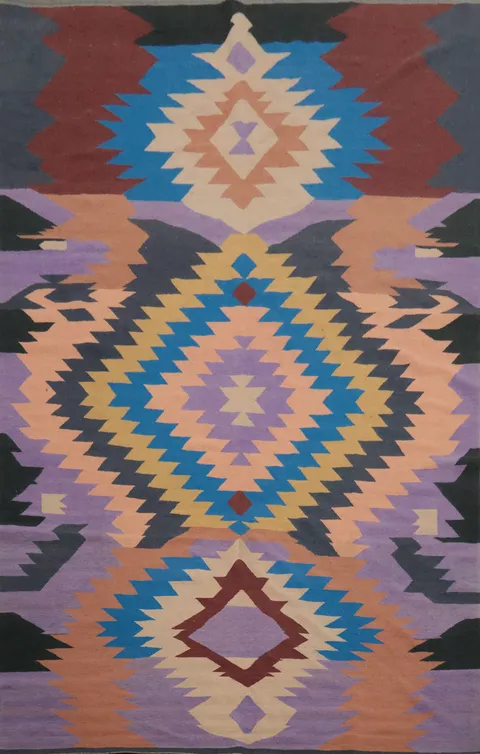 Vibrant Geometric Wool Kilim Large Area Rug 9x13