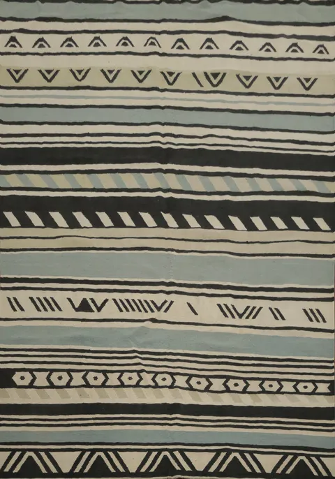Striped Wool Geometric Kilim Turkish Area Rug 8x10