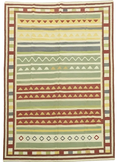 Eclectic Design Kilim Area Rug 10x13 with Intricate Geometric Patterns