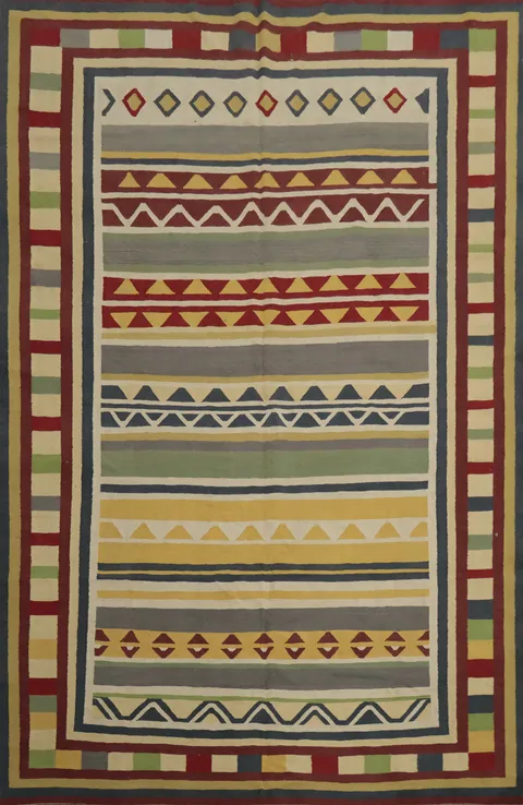 Large Kilim Area Rug 10x13 with Vivid Colors and Modern Design
