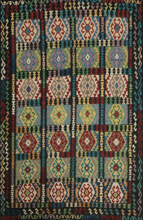 Multicolor Patterns on Authentic Kilim Area Rug 7x10