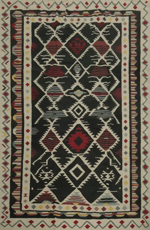Black Tribal Wool Kilim Turkish Area Rug 8x12