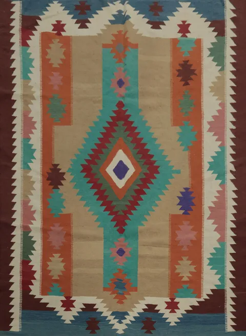 Colorful Geometric Kilim Area Rug 8x10 Perfect for Bohemian Spaces