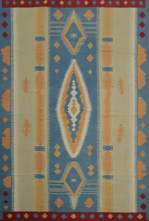 Elegant Tribal Kilim Large Rug 12x15 in Earth Tones and Blue