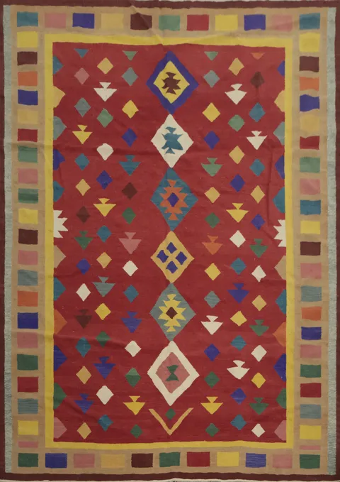 Elegant Tribal Kilim Area Rug 8x10 with Diverse Vibrant Colors