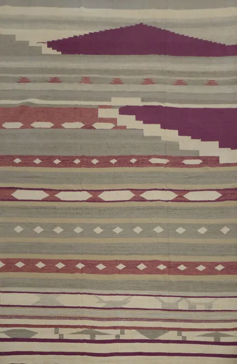 Earth Tones Wool Kilim Large Area Rug 10x14 in Rustic Design