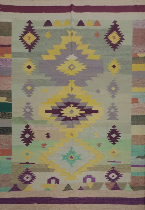 Colorful Kilim Area Rug 8x10 with Eye-Catching Geometric Designs