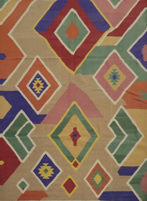 Vibrant Geometric Kilim Area Rug 8x10 with Rich Color Accents
