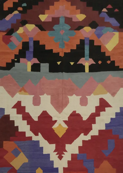 Vibrant Wool Kilim Area Rug 8x10 Bold Abstract Patterns