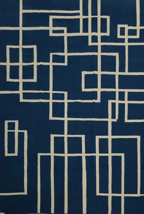 Blue Modern Wool Kilim Large Area Rug 9x12