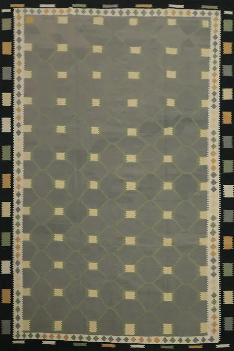Sophisticated Gray Kilim Area Rug 10x13 Featuring Square Border