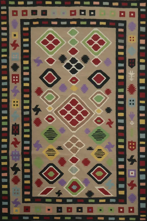 Vibrant Geometric Handcrafted Wool Kilim Area Rug 8x10