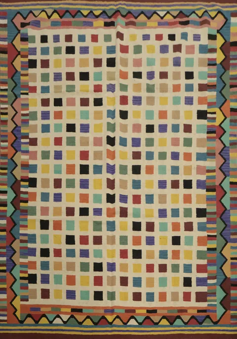 Checkered Kilim Area Rug 8x10 for Modern Living Rooms