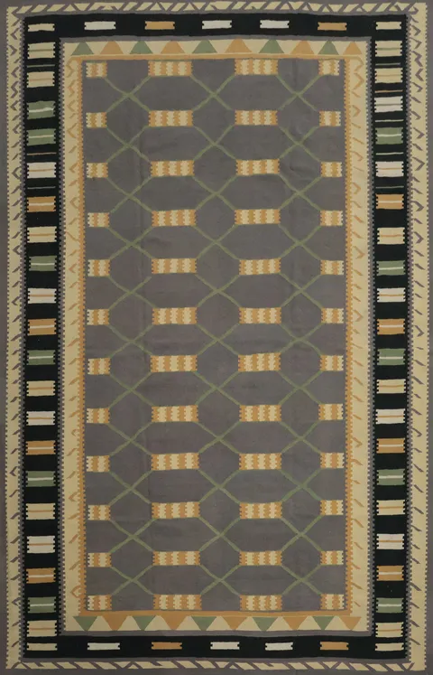 Geometric Elegance: Modern Wool Kilim Large Rug 11x15
