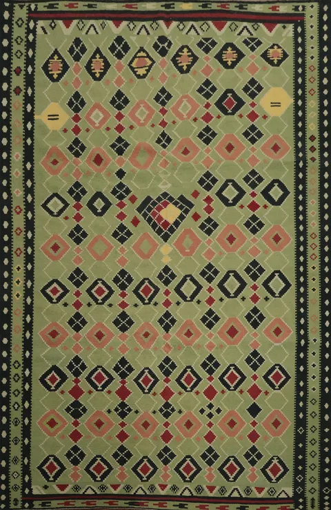 Green Geometric Kilim Turkish Area Rug 8x12