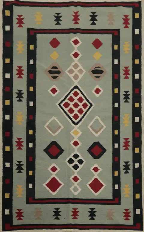 Bold Geometric Earthy Tones Kilim Area Rug 5x8