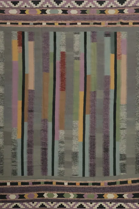 Modern Stripes Kilim Area Rug 9x12 with Pastel Color Accents