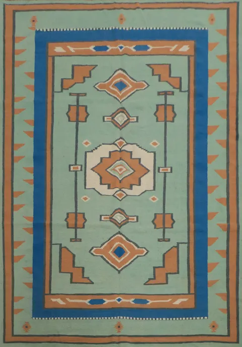 Handcrafted Kilim Area Rug 8x10 Featuring Bold Geometric Designs