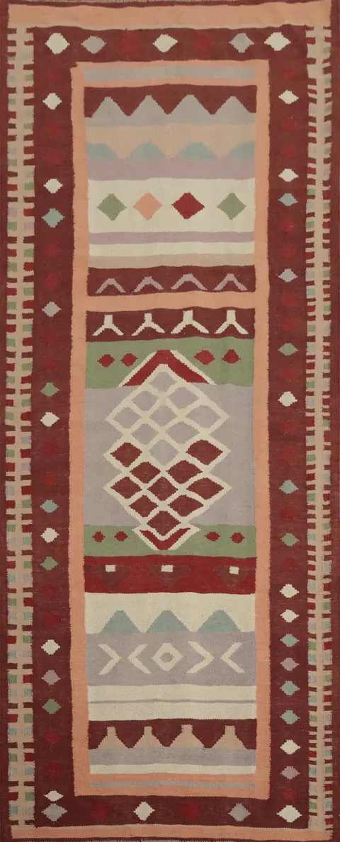 Handwoven Kilim Runner Rug 3x10 with Unique Geometric Patterns