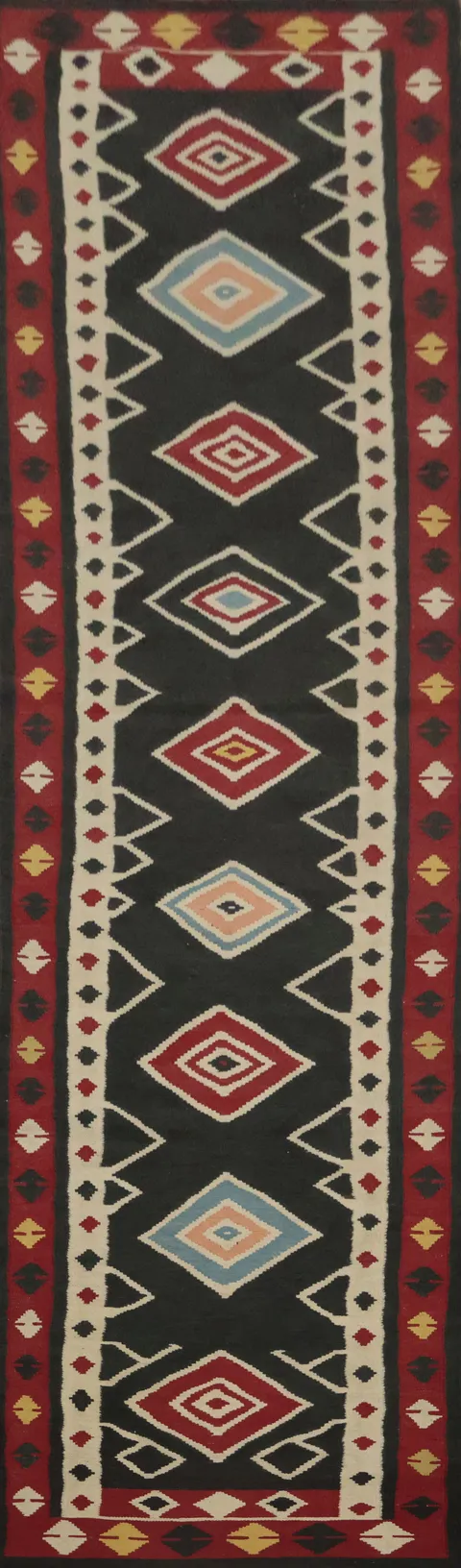 Vibrant Geometric Kilim Runner Rug 3x15 for Hallway Floor