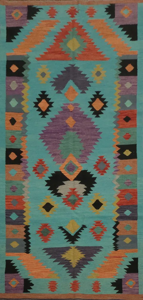 Vibrant Kilim Area Rug 5x12 for a Modern Boho Living Room