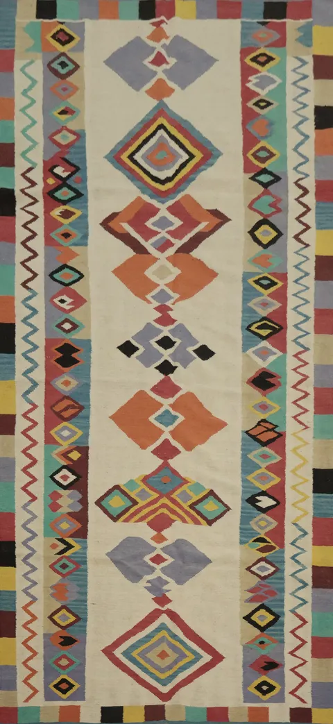 Geometric Kilim Handwoven Wool Area Rug 5x12