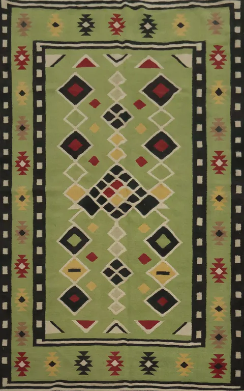 Green Geometric Kilim Modern Area Rug 5x8